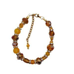 Golden crystal bracelet rhinestone rings handmade USA